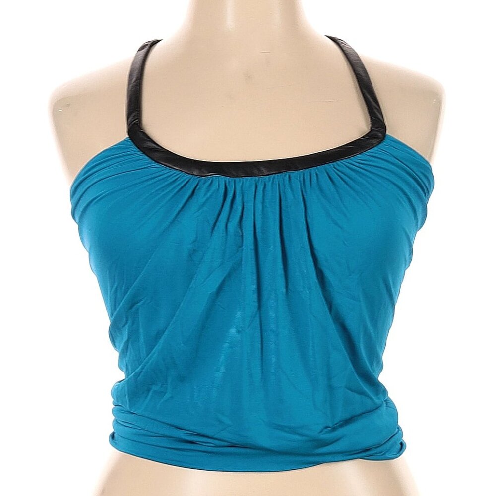 NWT Yigal Azrouel Vintage Y2K Teal Leather Trim Halter Tank Size 4